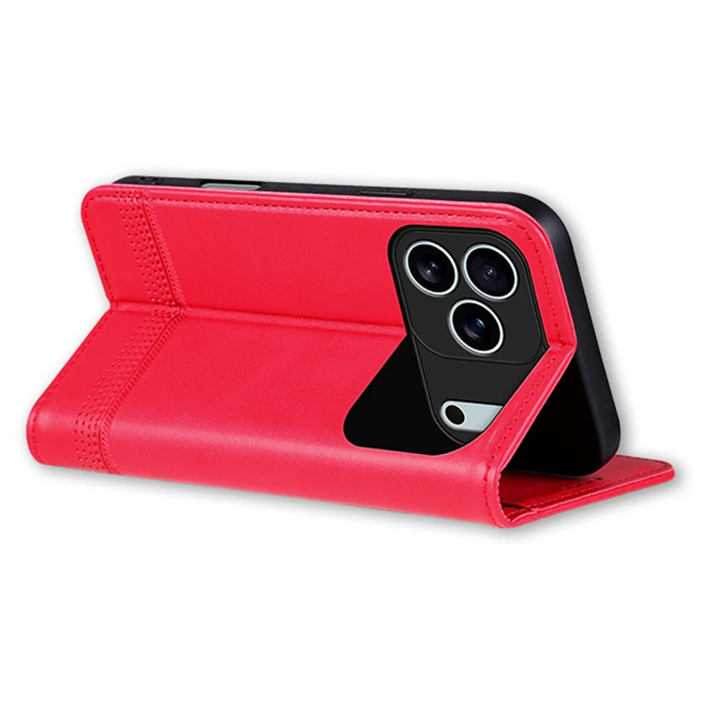 AZNS For iPhone 17 Pro Max Case Cowhide Texture PU Leather Wallet Phone Cover - Red - Image 3