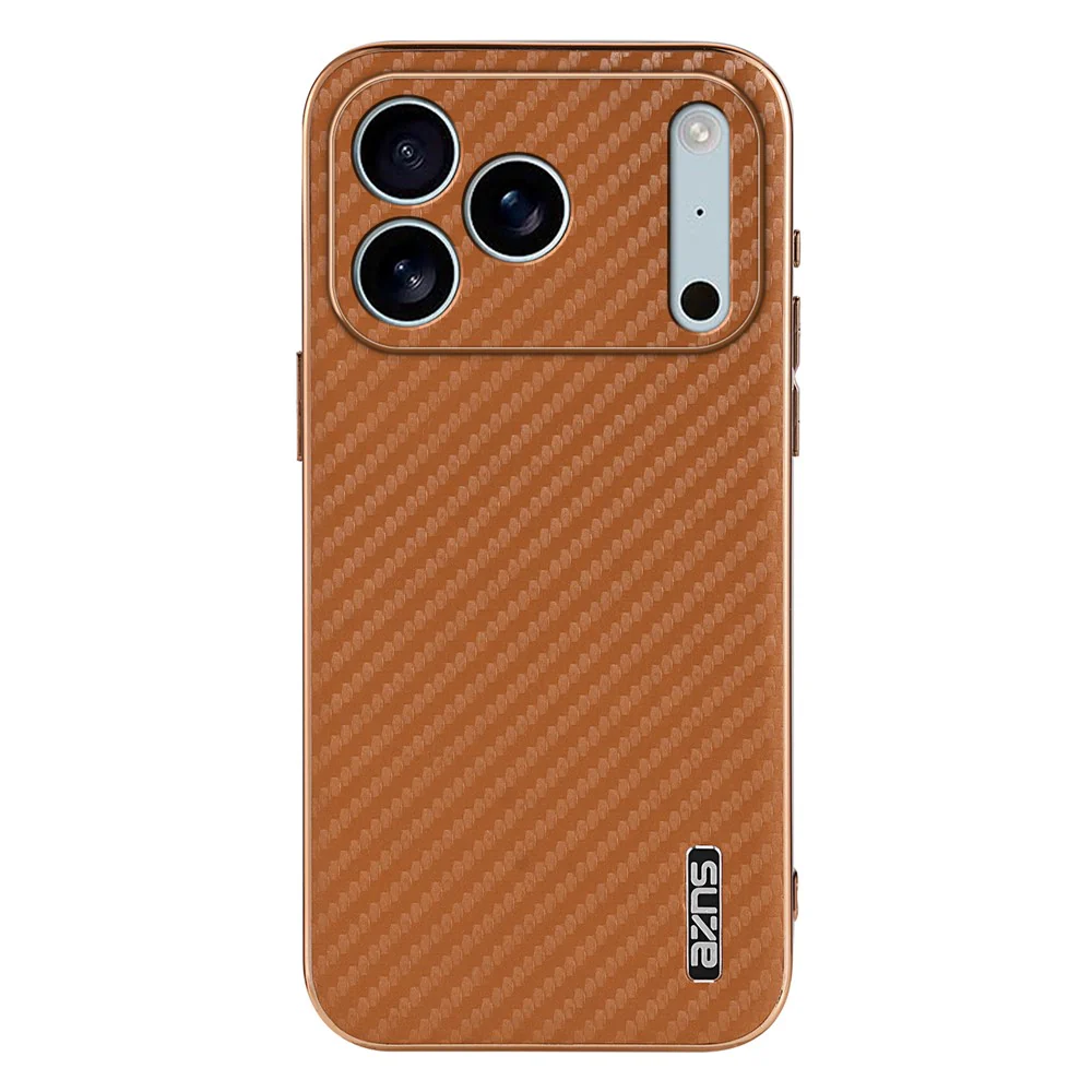 AZNS For iPhone 17 Pro Max Case Electroplating Carbon Fiber Texture PU + TPU Phone Cover - Brown - Image 2