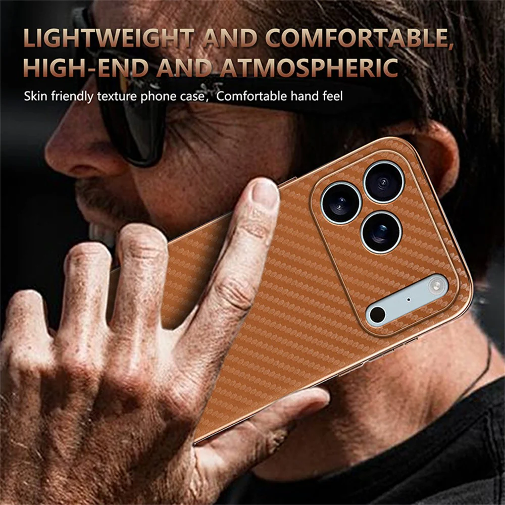 AZNS For iPhone 17 Pro Max Case Electroplating Carbon Fiber Texture PU + TPU Phone Cover - Brown - Image 6