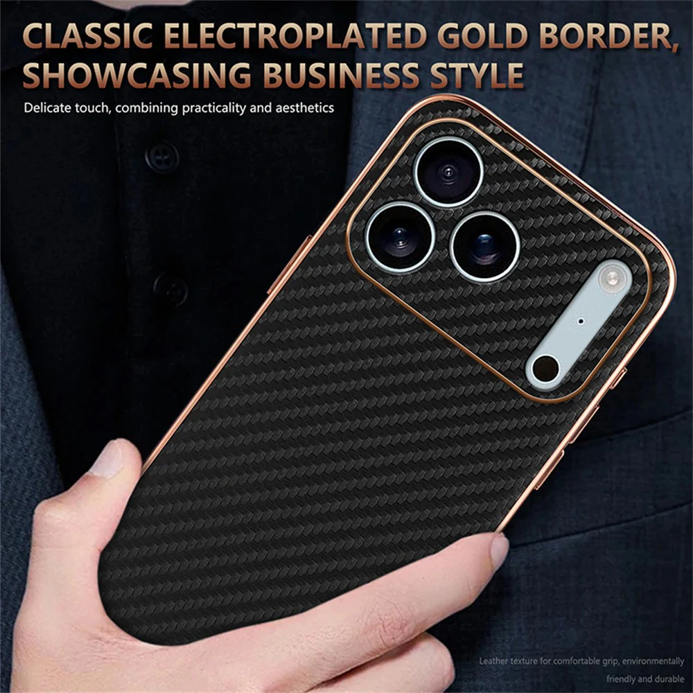 AZNS For iPhone 17 Pro Max Case Electroplating Carbon Fiber Texture PU + TPU Phone Cover - Brown - Image 7