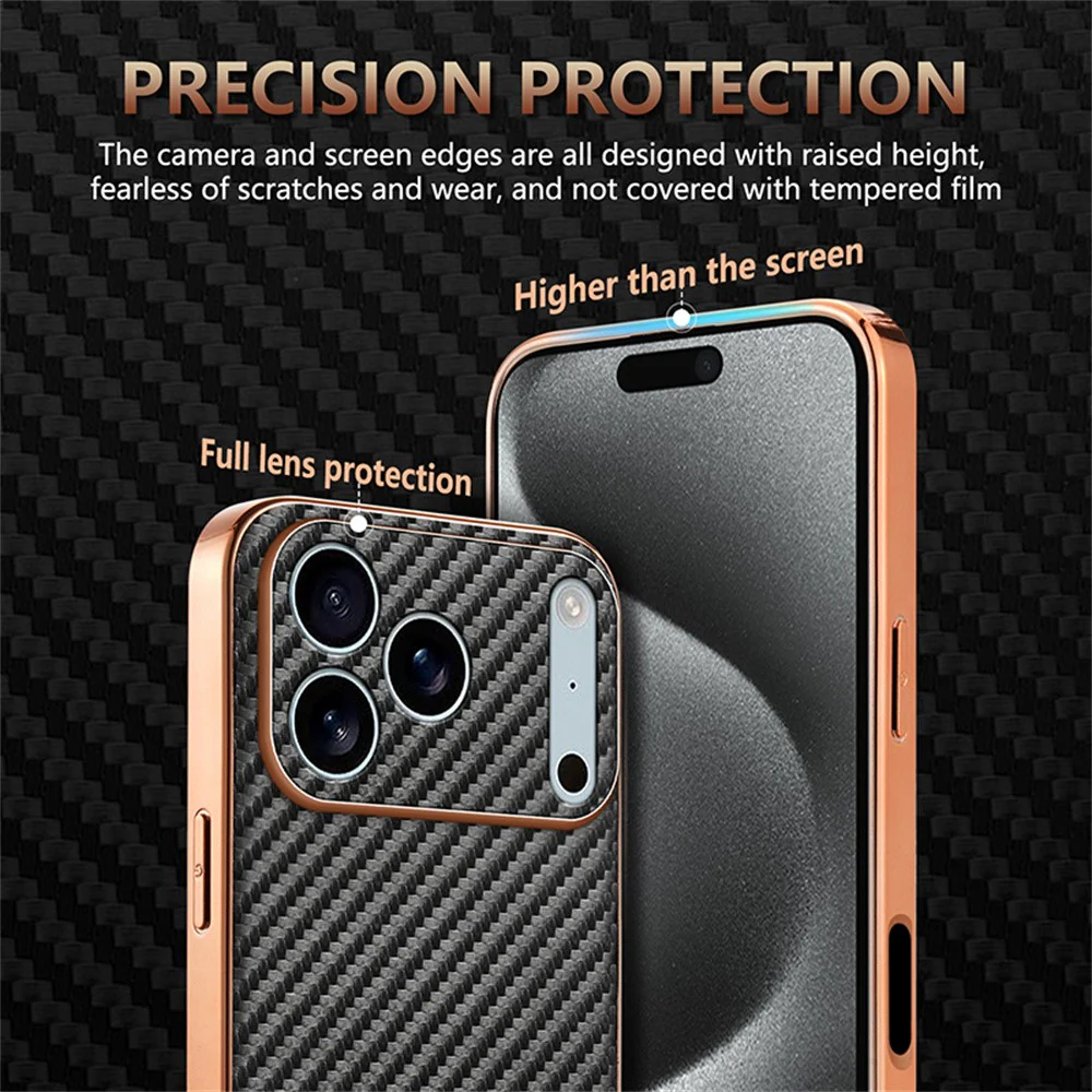 AZNS For iPhone 17 Pro Max Case Electroplating Carbon Fiber Texture PU + TPU Phone Cover - Brown - Image 8