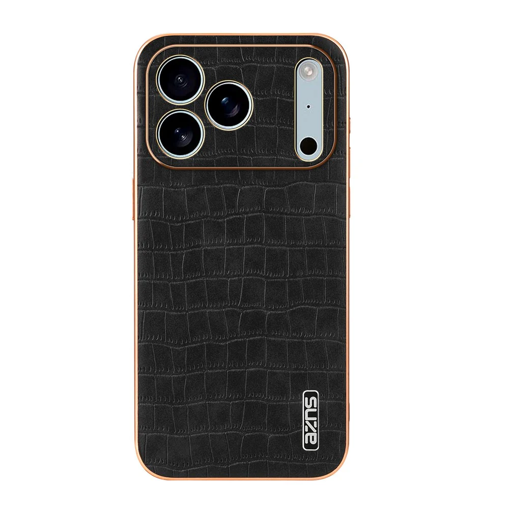 AZNS For iPhone 17 Pro Max Case Electroplating Crocodile Texture PU + TPU Phone Cover - Black - Image 2