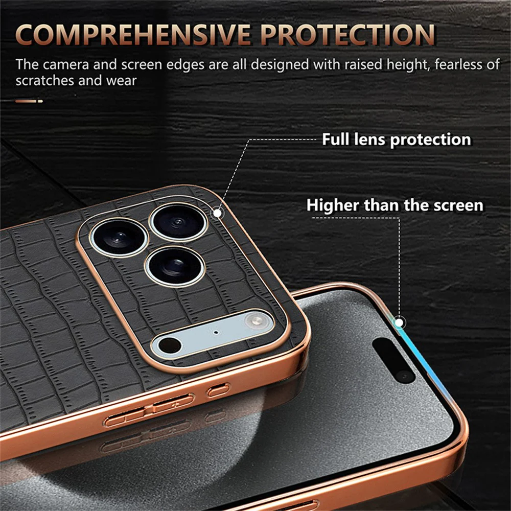 AZNS For iPhone 17 Pro Max Case Electroplating Crocodile Texture PU + TPU Phone Cover - Black - Image 8