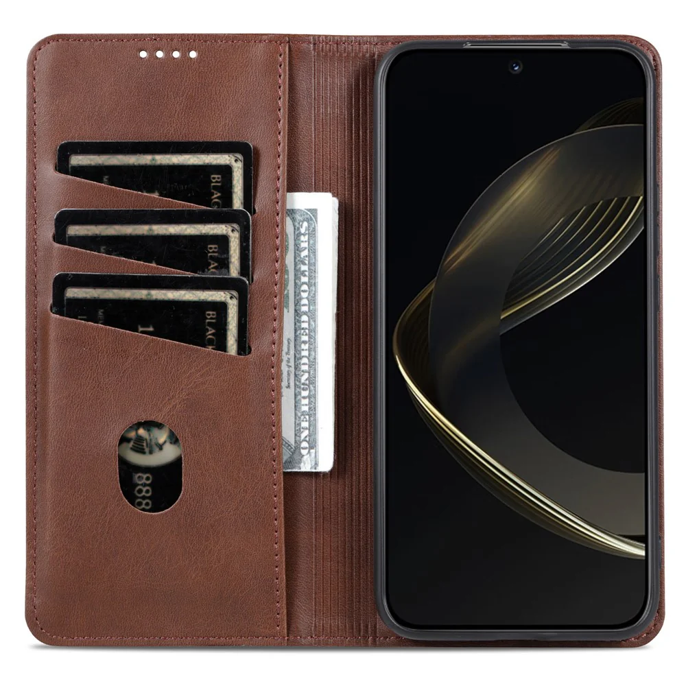 AZNS For Oppo Reno14 Pro 5G (Global) Case Cowhide Texture PU Leather Wallet Phone Cover - Coffee - Image 2