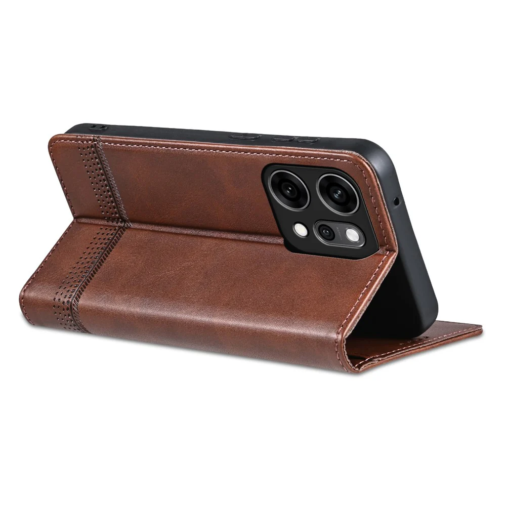 AZNS For Oppo Reno14 Pro 5G (Global) Case Cowhide Texture PU Leather Wallet Phone Cover - Coffee - Image 4
