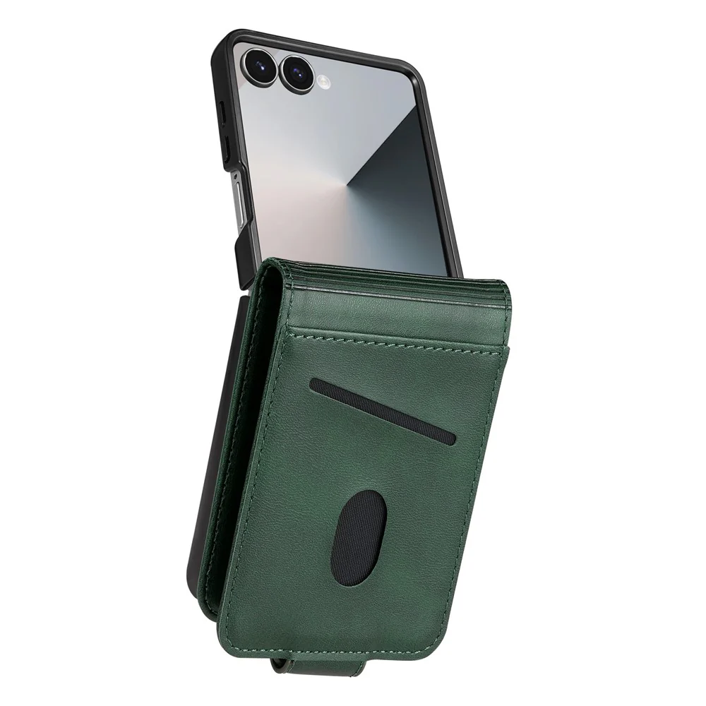 AZNS For Samsung Galaxy Z Flip7 5G Case Card Holder Cowhide Texture PC + PU Leather Phone Cover - Green - Image 5