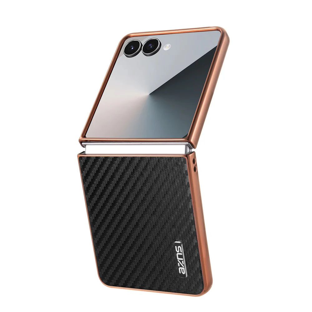 AZNS For Samsung Galaxy Z Flip7 5G Case Electroplating Carbon Fiber Texture PU+PC Phone Cover - Black - Image 3