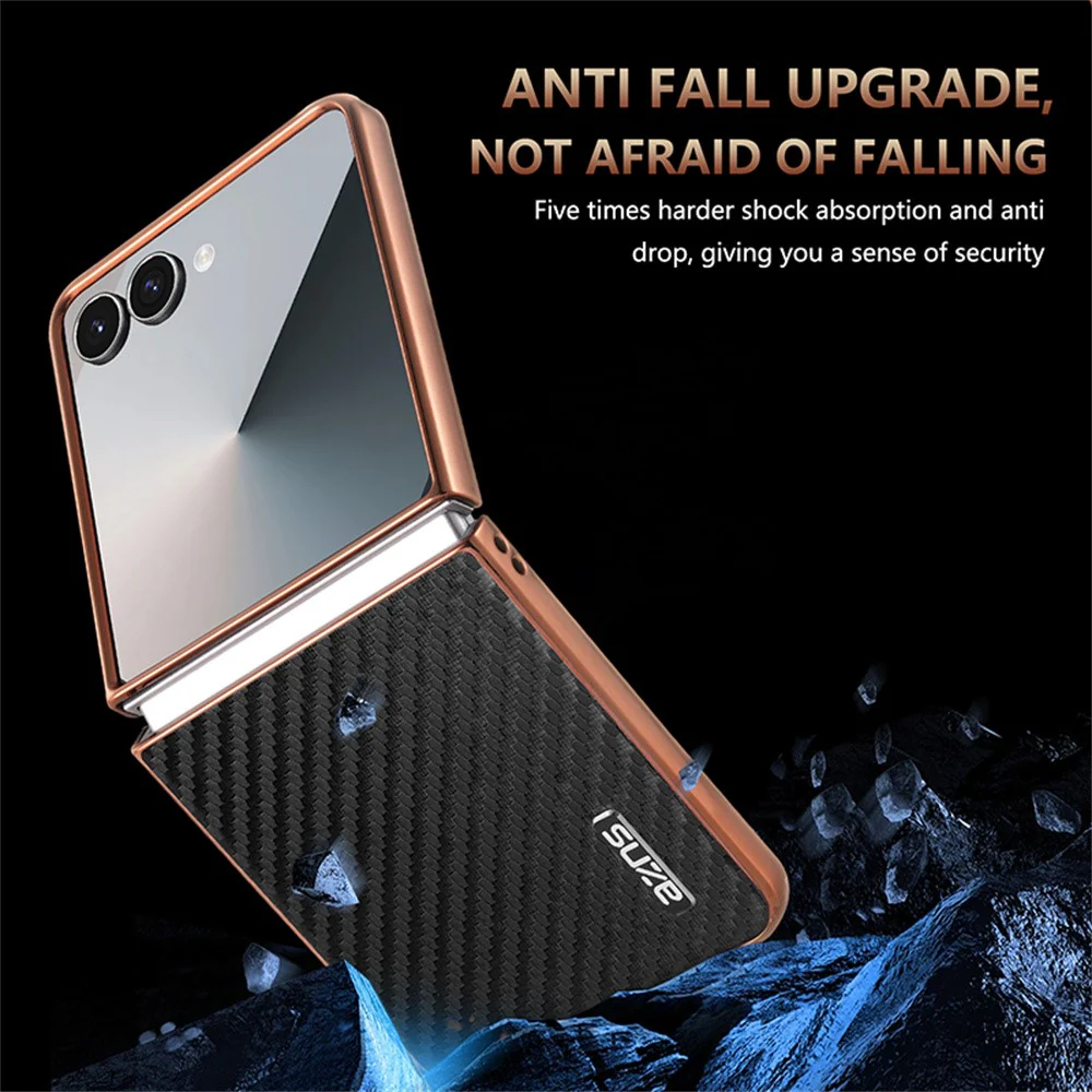 AZNS For Samsung Galaxy Z Flip7 5G Case Electroplating Carbon Fiber Texture PU+PC Phone Cover - Black - Image 6