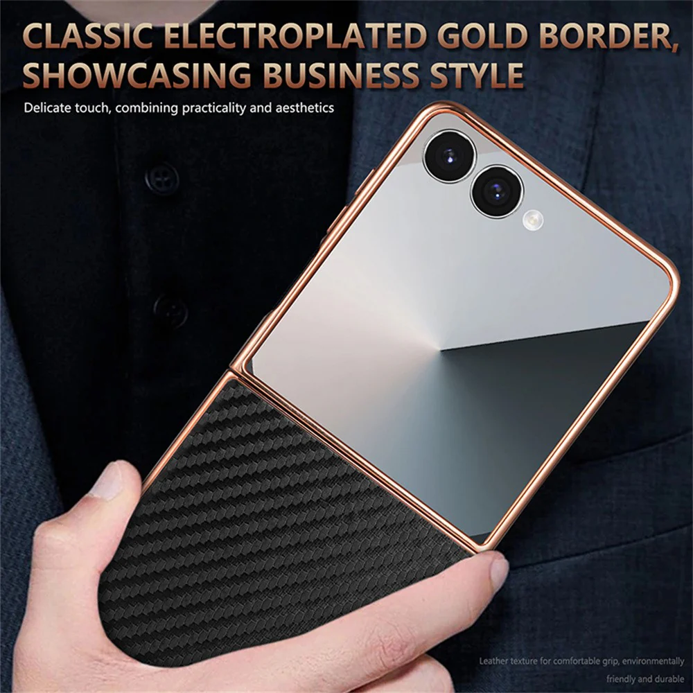 AZNS For Samsung Galaxy Z Flip7 5G Case Electroplating Carbon Fiber Texture PU+PC Phone Cover - Black - Image 7