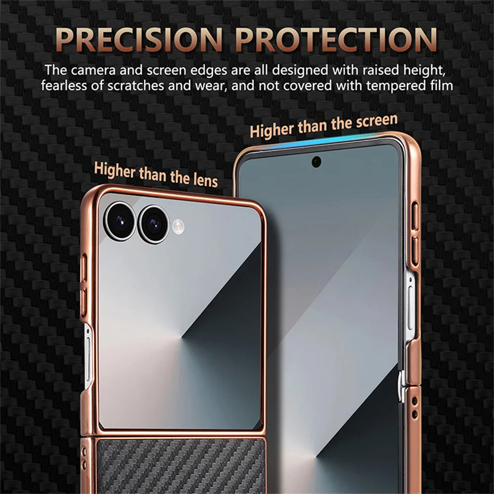 AZNS For Samsung Galaxy Z Flip7 5G Case Electroplating Carbon Fiber Texture PU+PC Phone Cover - Black - Image 8