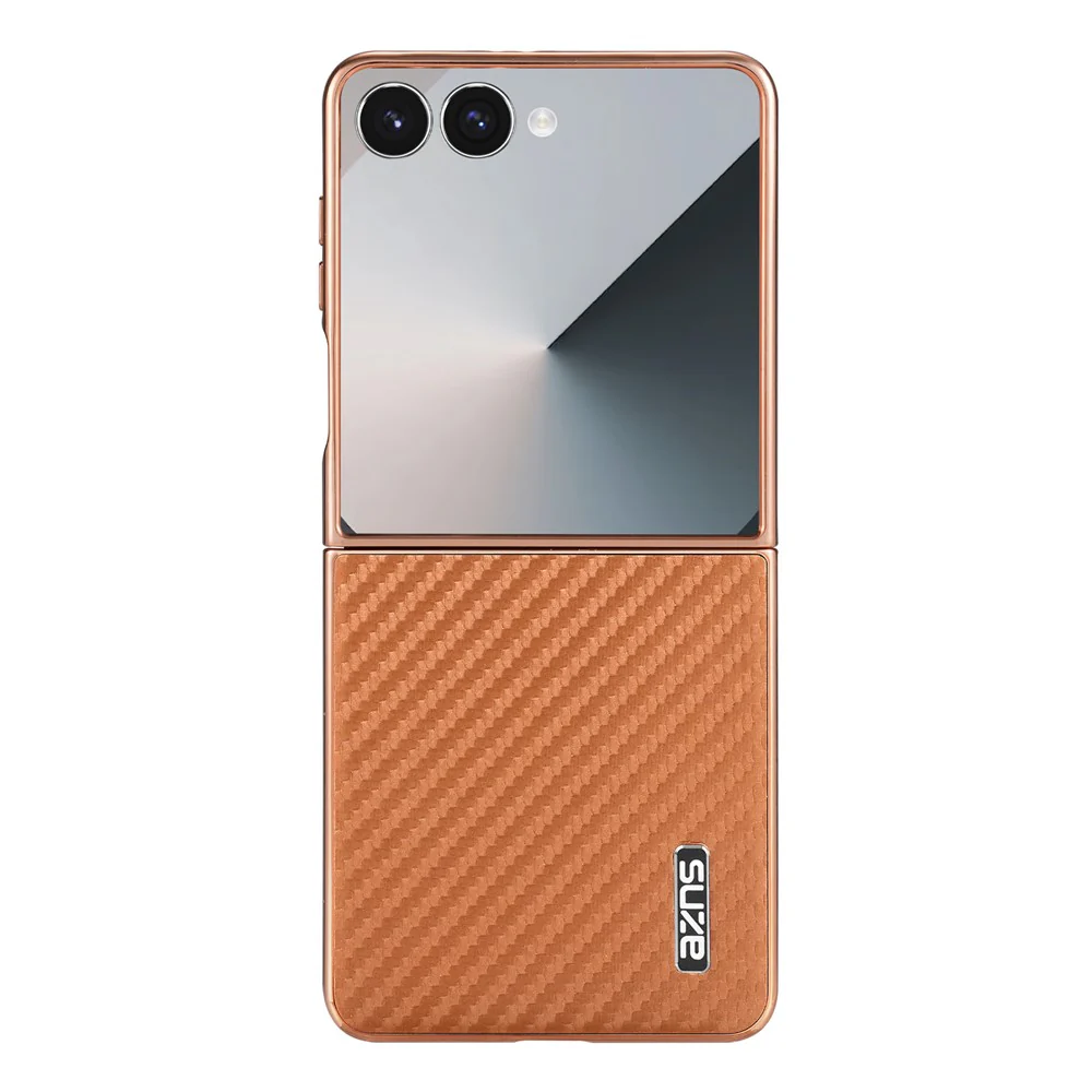 AZNS For Samsung Galaxy Z Flip7 5G Case Electroplating Carbon Fiber Texture PU+PC Phone Cover - Brown - Image 2