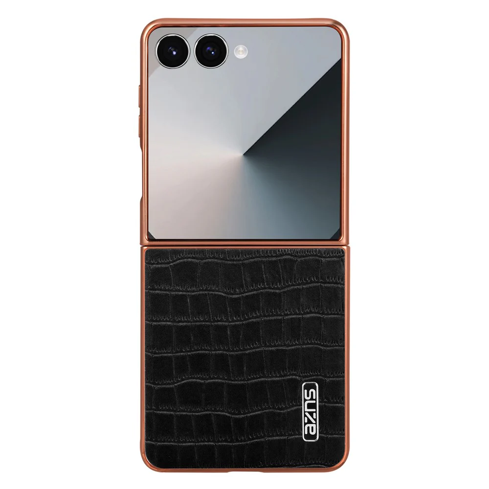 AZNS For Samsung Galaxy Z Flip7 5G Case Electroplating Crocodile Texture PU + PC Phone Cover - Black - Image 2