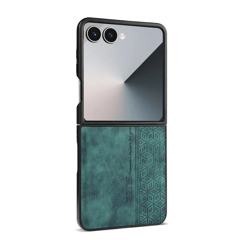 AZNS For Samsung Galaxy Z Flip7 5G Case Imprinted PU Leather Coated PC Phone Back Cover - Green - Image 3