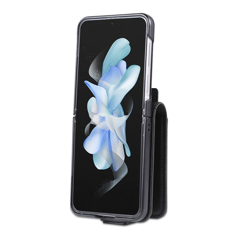 AZNS For Samsung Galaxy Z Flip7 FE 5G / Z Flip6 5G Case Card Holder PU Leather Phone Cover Cowhide Texture - Black - Image 6