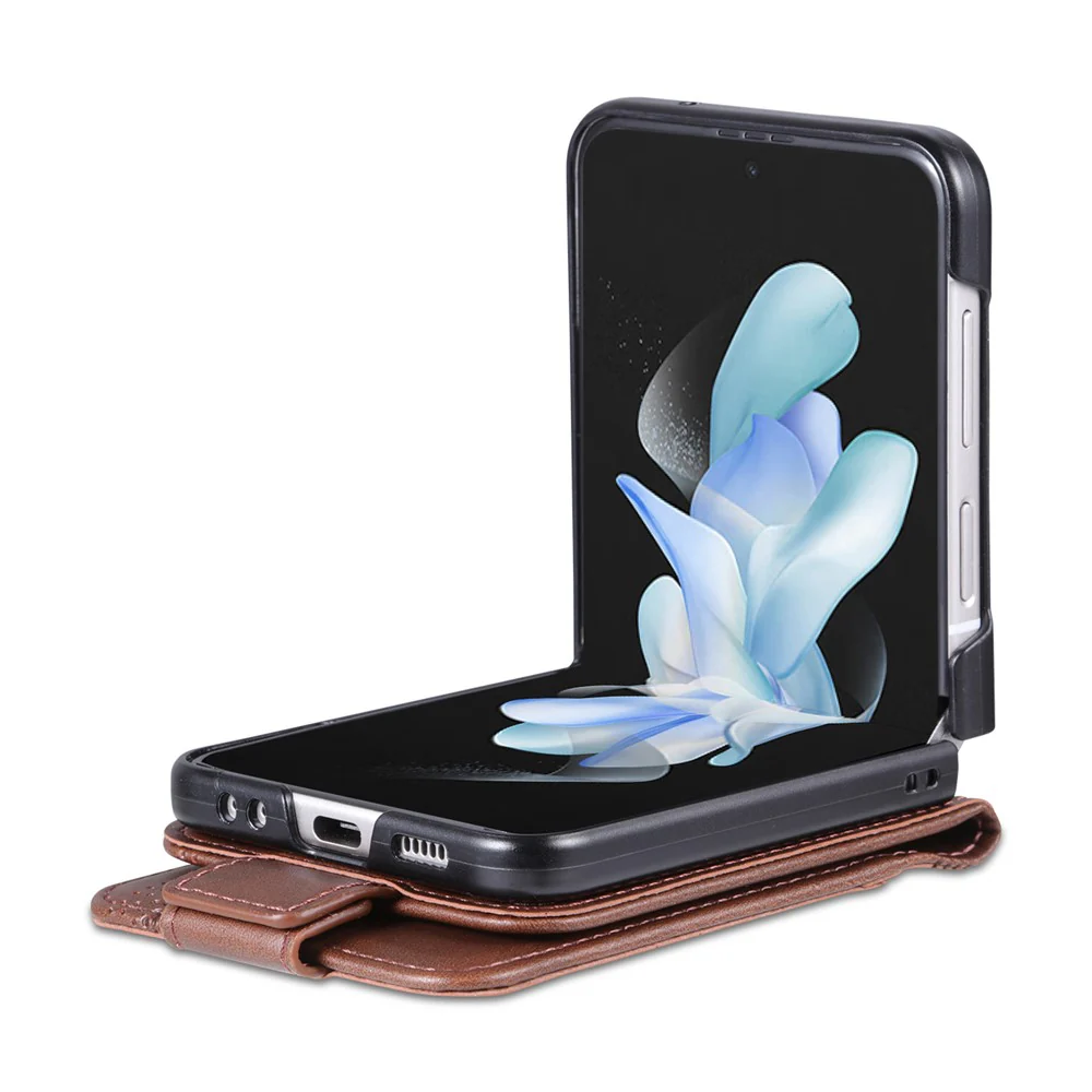 AZNS For Samsung Galaxy Z Flip7 FE 5G / Z Flip6 5G Case Card Holder PU Leather Phone Cover Cowhide Texture - Coffee - Image 3
