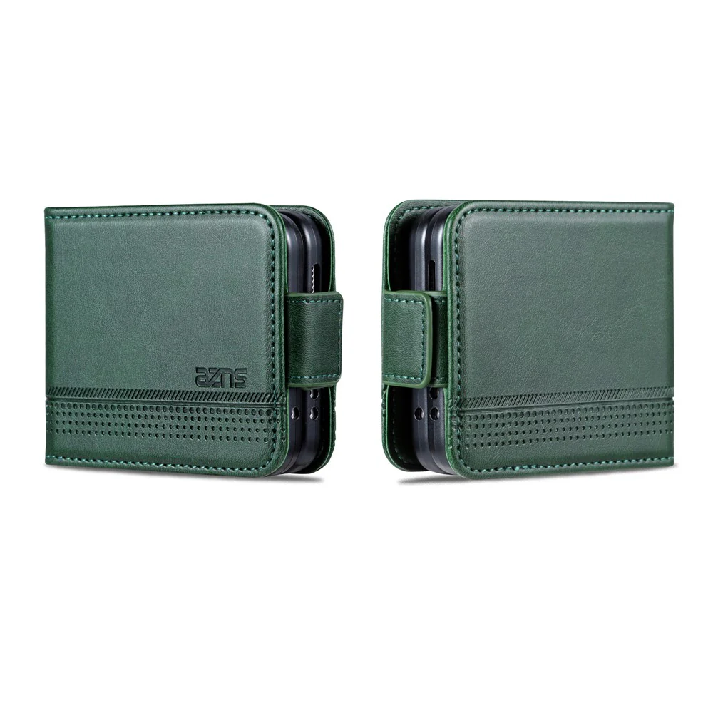 AZNS For Samsung Galaxy Z Flip7 FE 5G / Z Flip6 5G Case Card Holder PU Leather Phone Cover Cowhide Texture - Green - Image 8
