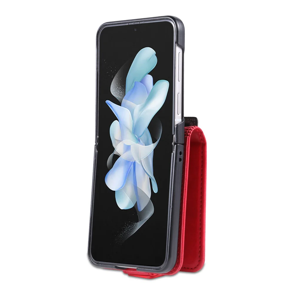 AZNS For Samsung Galaxy Z Flip7 FE 5G / Z Flip6 5G Case Card Holder PU Leather Phone Cover Cowhide Texture - Red - Image 6