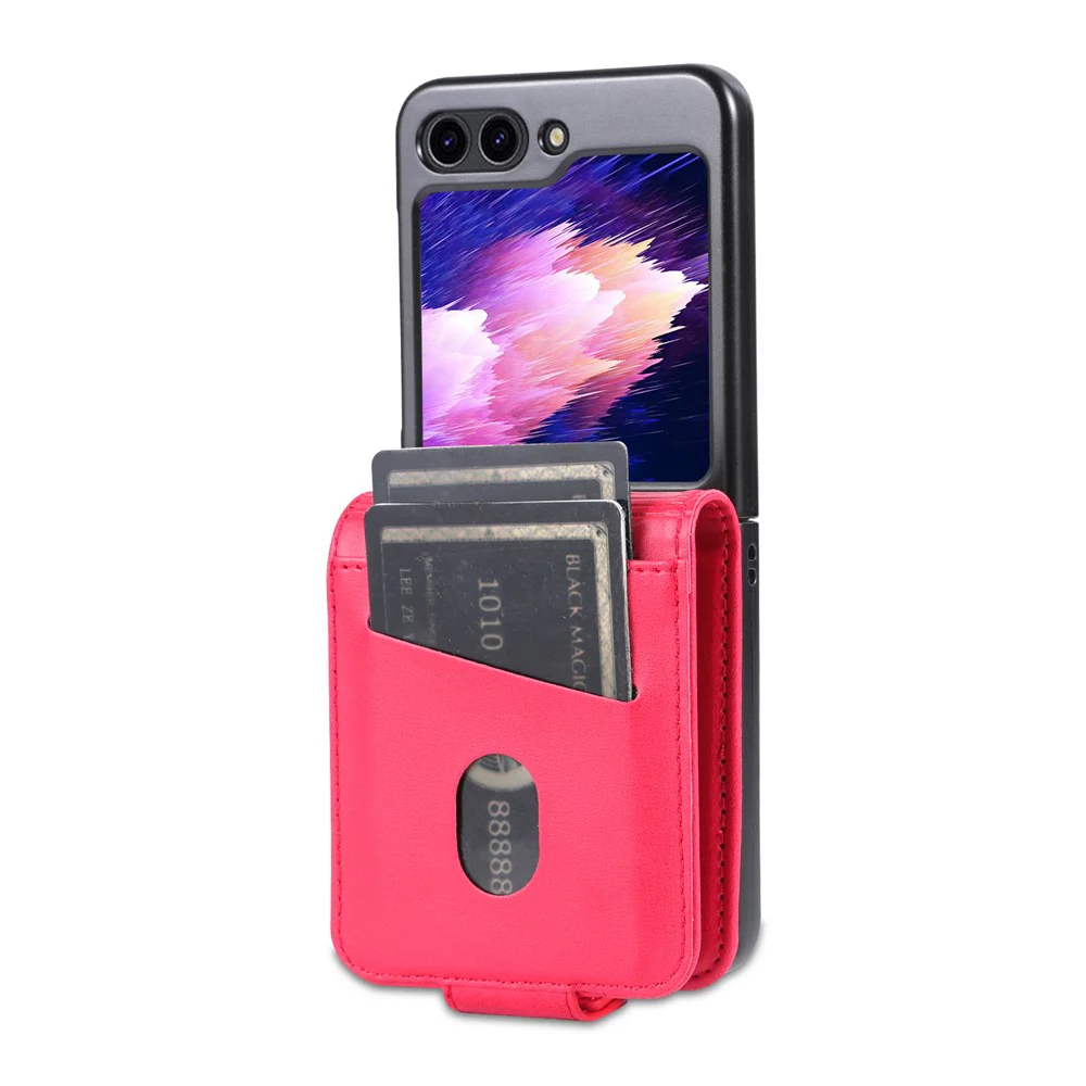 AZNS For Samsung Galaxy Z Flip7 FE 5G / Z Flip6 5G Case Card Holder PU Leather Phone Cover Cowhide Texture - Red - Image 7