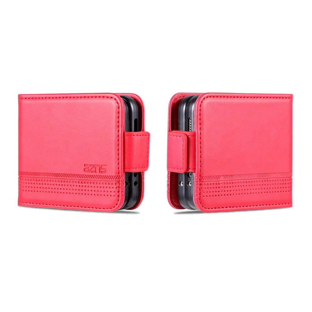 AZNS For Samsung Galaxy Z Flip7 FE 5G / Z Flip6 5G Case Card Holder PU Leather Phone Cover Cowhide Texture - Red - Image 8
