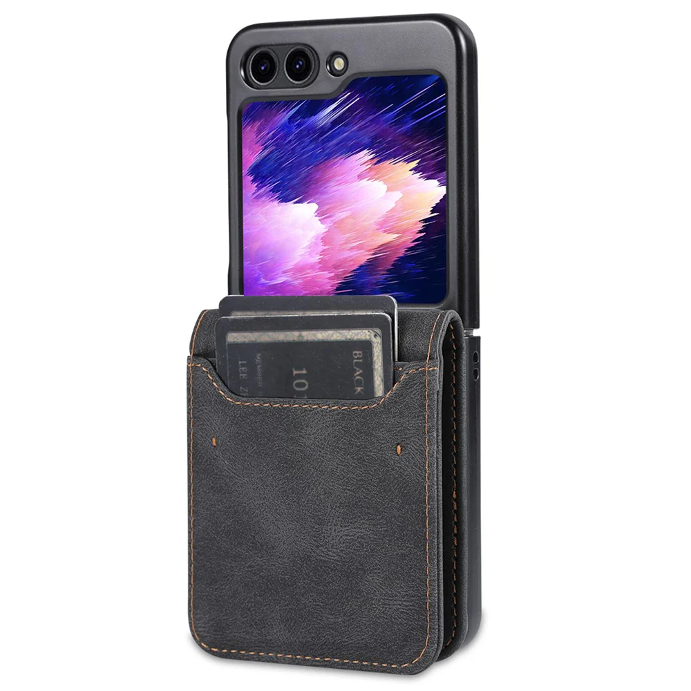 AZNS For Samsung Galaxy Z Flip7 FE 5G / Z Flip6 5G Case Card Slots PU Leather Folding Phone Cover - Black - Image 8