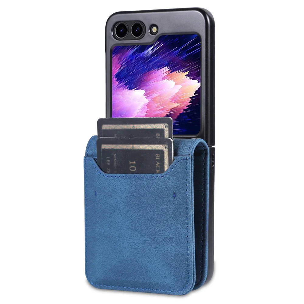 AZNS For Samsung Galaxy Z Flip7 FE 5G / Z Flip6 5G Case Card Slots PU Leather Folding Phone Cover - Blue - Image 8
