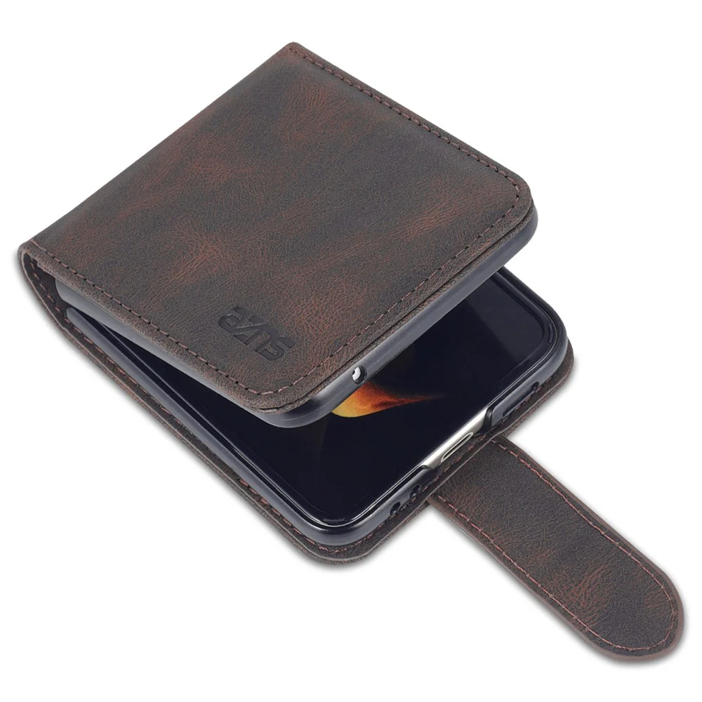 AZNS For Samsung Galaxy Z Flip7 FE 5G / Z Flip6 5G Case Card Slots PU Leather Folding Phone Cover - Brown - Image 6