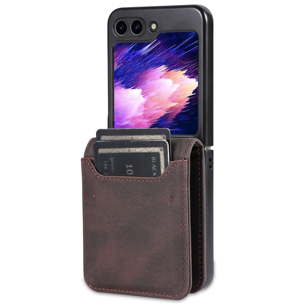 AZNS For Samsung Galaxy Z Flip7 FE 5G / Z Flip6 5G Case Card Slots PU Leather Folding Phone Cover - Brown - Image 8