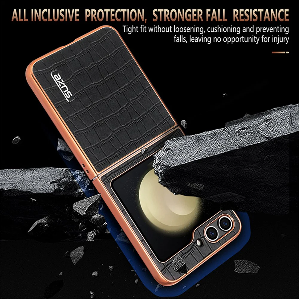 AZNS For Samsung Galaxy Z Flip7 FE 5G / Z Flip6 5G Case Crocodile Pattern PU Leather Phone Cover - Blue - Image 5
