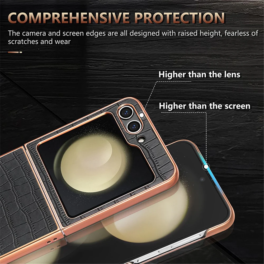 AZNS For Samsung Galaxy Z Flip7 FE 5G / Z Flip6 5G Case Crocodile Pattern PU Leather Phone Cover - Brown - Image 7