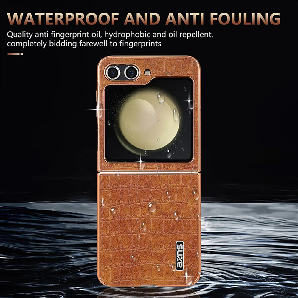 AZNS For Samsung Galaxy Z Flip7 FE 5G / Z Flip6 5G Case Crocodile Pattern PU Leather Phone Cover - Brown - Image 8