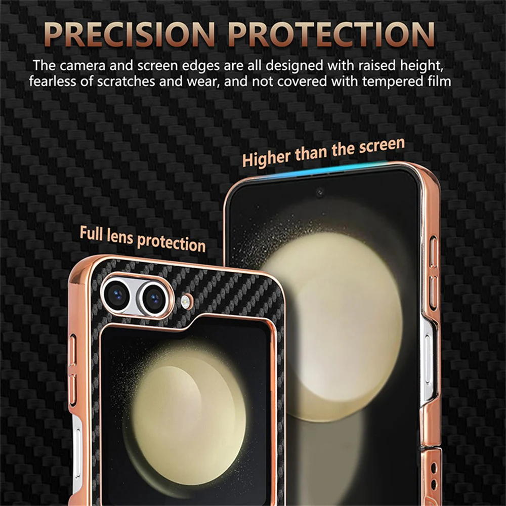 AZNS For Samsung Galaxy Z Flip7 FE 5G / Z Flip6 5G Case Electroplating Carbon Fiber Texture PU+PC Phone Cover - Black - Image 6