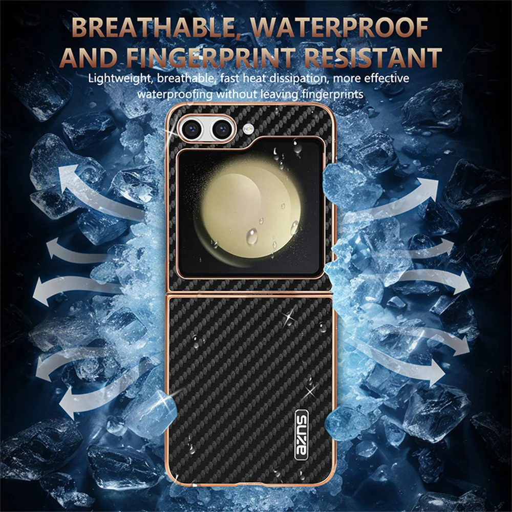 AZNS For Samsung Galaxy Z Flip7 FE 5G / Z Flip6 5G Case Electroplating Carbon Fiber Texture PU+PC Phone Cover - Black - Image 7