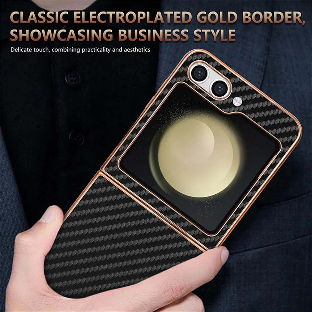 AZNS For Samsung Galaxy Z Flip7 FE 5G / Z Flip6 5G Case Electroplating Carbon Fiber Texture PU+PC Phone Cover - Green - Image 8