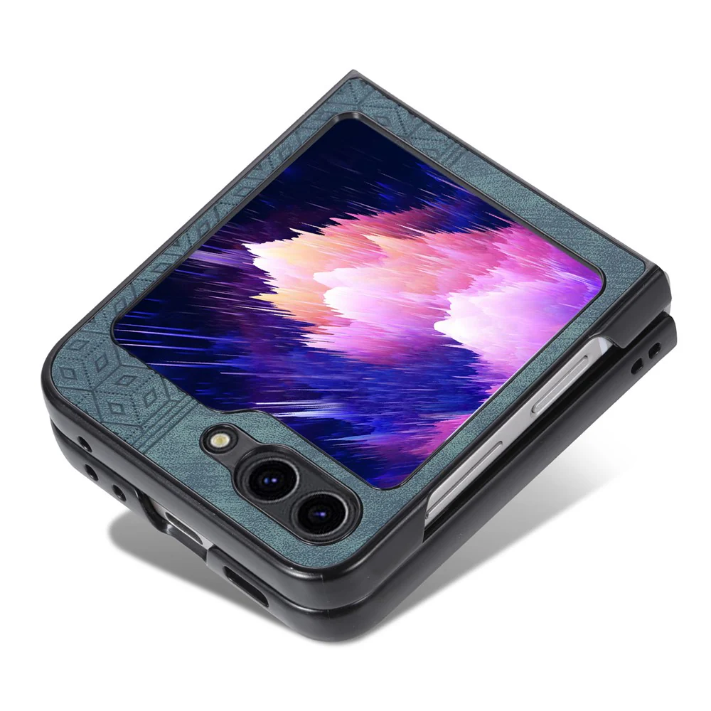 AZNS For Samsung Galaxy Z Flip7 FE 5G / Z Flip6 5G Case PU Leather Coated PC Hard Phone Cover - Green - Image 2