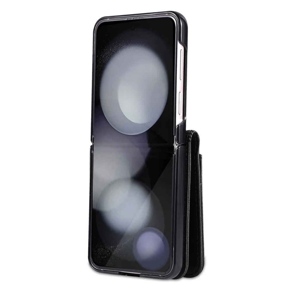 AZNS For Samsung Galaxy Z Flip7 FE 5G / Z Flip6 5G Case Ultra Thin Leather Phone Cover with Card Holder - Black - Image 5
