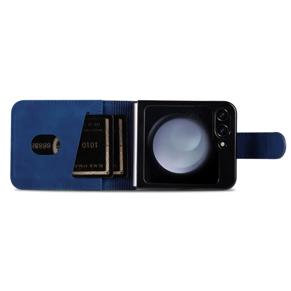 AZNS For Samsung Galaxy Z Flip7 FE 5G / Z Flip6 5G Case Ultra Thin Leather Phone Cover with Card Holder - Blue - Image 4