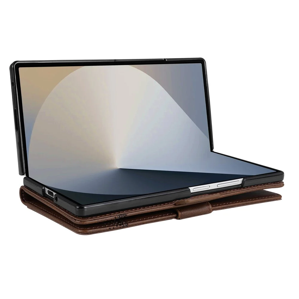 AZNS For Samsung Galaxy Z Fold7 5G Case Cowhide Texture PU Leather Wallet Phone Cover - Coffee - Image 2