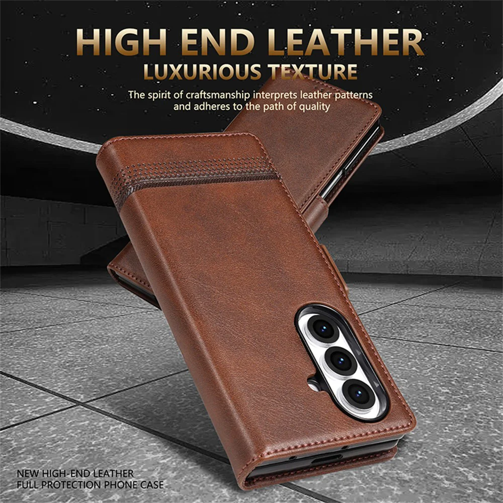 AZNS For Samsung Galaxy Z Fold7 5G Case Cowhide Texture PU Leather Wallet Phone Cover - Coffee - Image 3