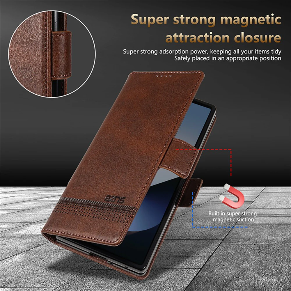AZNS For Samsung Galaxy Z Fold7 5G Case Cowhide Texture PU Leather Wallet Phone Cover - Coffee - Image 5