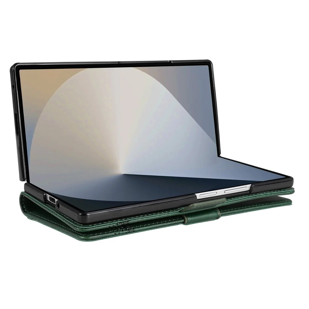 AZNS For Samsung Galaxy Z Fold7 5G Case Cowhide Texture PU Leather Wallet Phone Cover - Green - Image 2