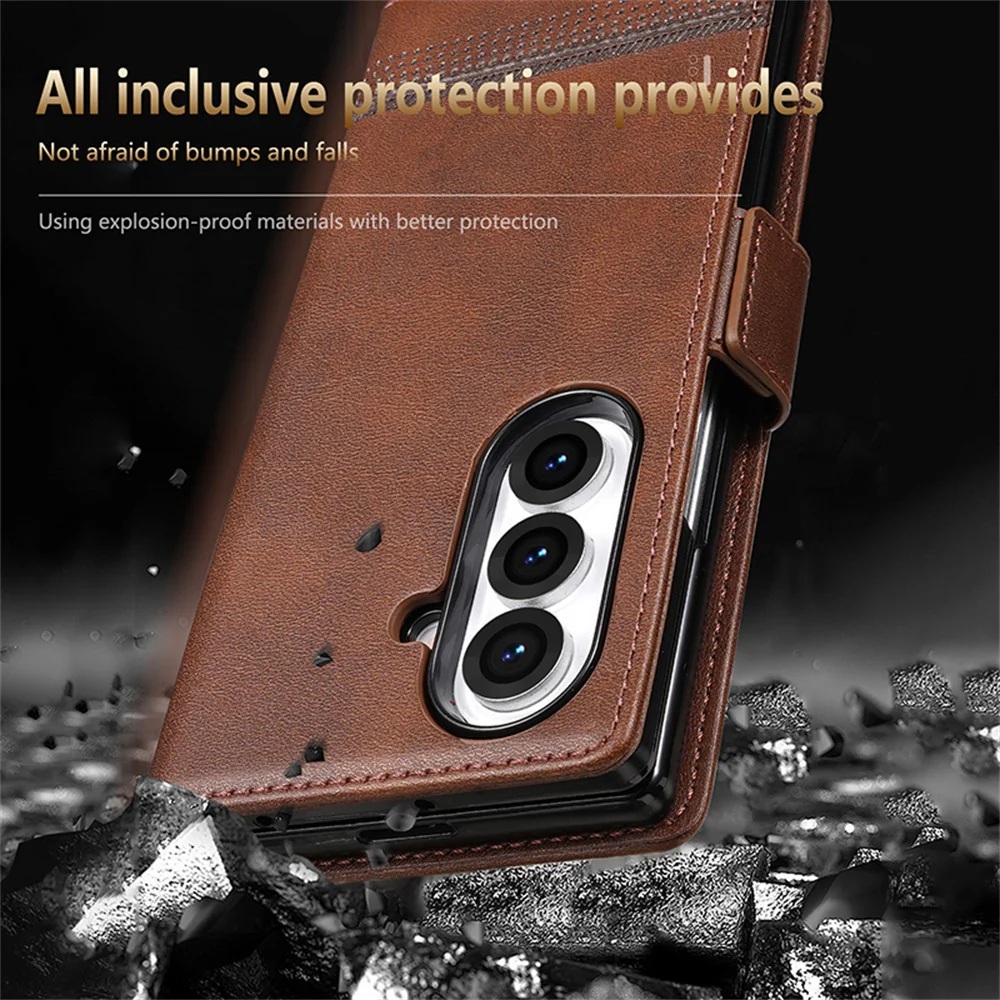 AZNS For Samsung Galaxy Z Fold7 5G Case Cowhide Texture PU Leather Wallet Phone Cover - Green - Image 4