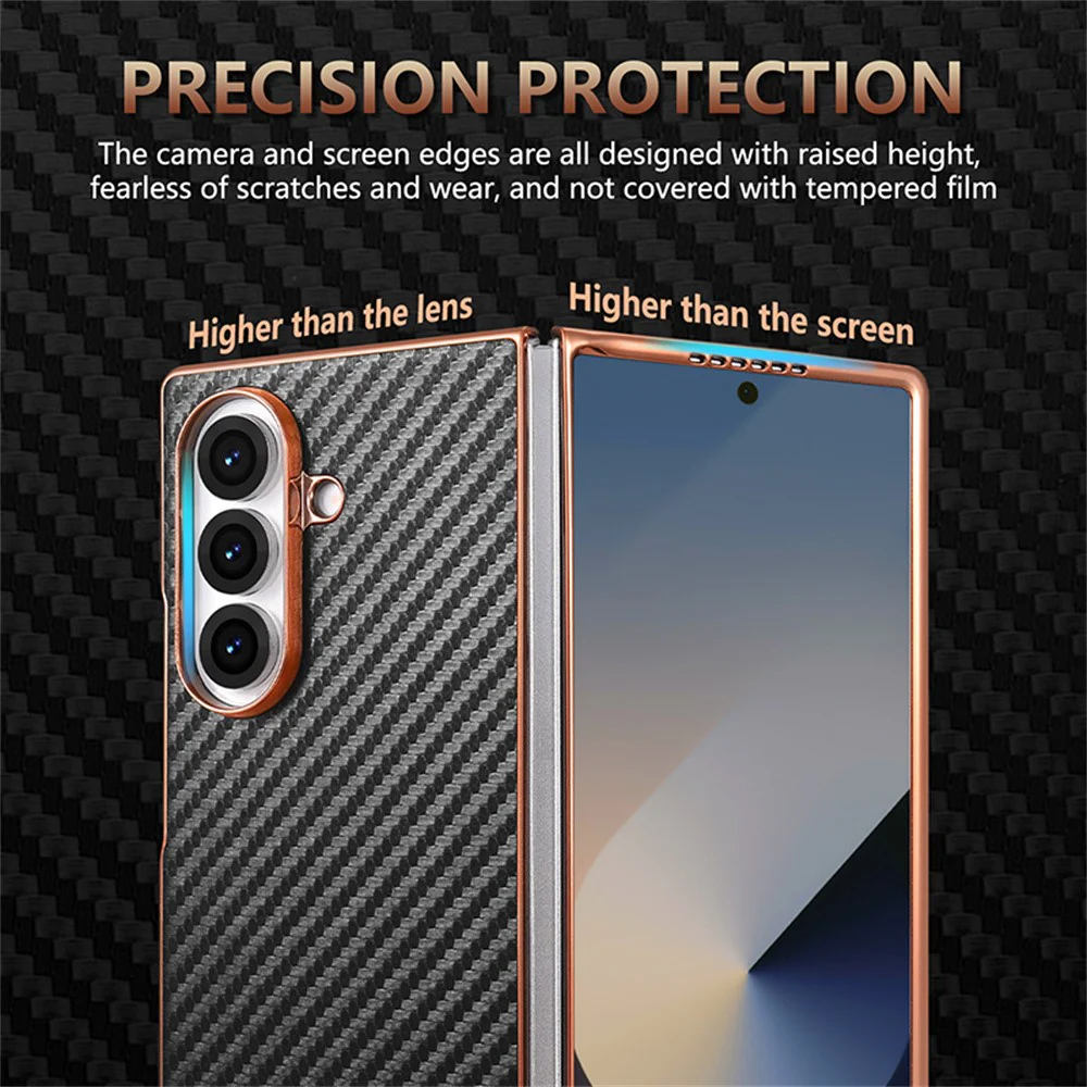 AZNS For Samsung Galaxy Z Fold7 5G Case Electroplating Carbon Fiber Texture PU+PC Phone Cover - Black - Image 8