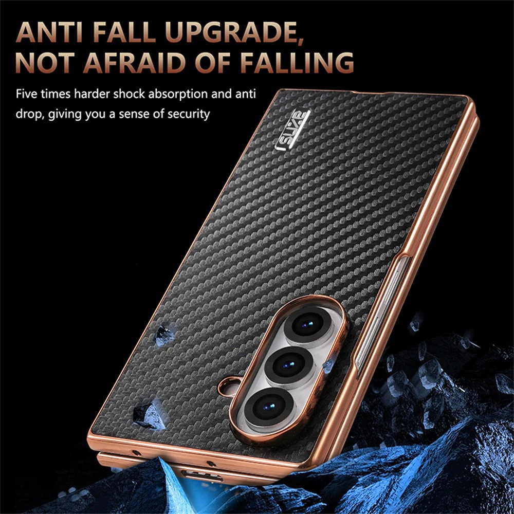 AZNS For Samsung Galaxy Z Fold7 5G Case Electroplating Carbon Fiber Texture PU+PC Phone Cover - Blue - Image 6