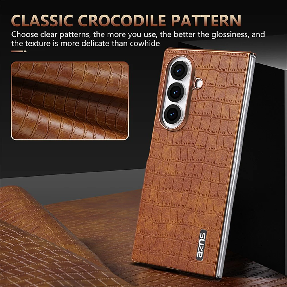 AZNS For Samsung Galaxy Z Fold7 5G Case Electroplating Crocodile Texture PU + PC Phone Cover - Blue - Image 5