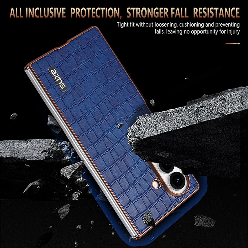 AZNS For Samsung Galaxy Z Fold7 5G Case Electroplating Crocodile Texture PU + PC Phone Cover - White - Image 7