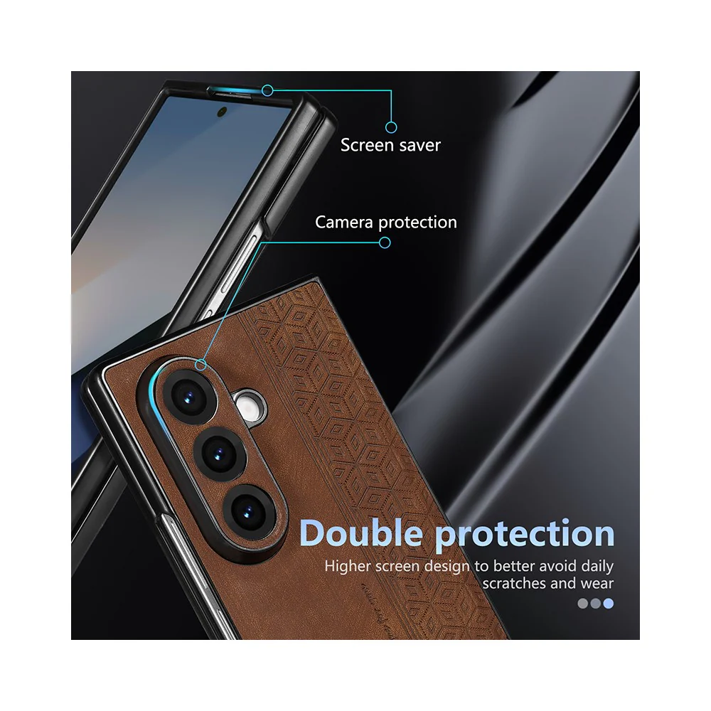 AZNS For Samsung Galaxy Z Fold7 5G Case Imprinted PU Leather Coated PC Phone Back Cover - Blue - Image 6