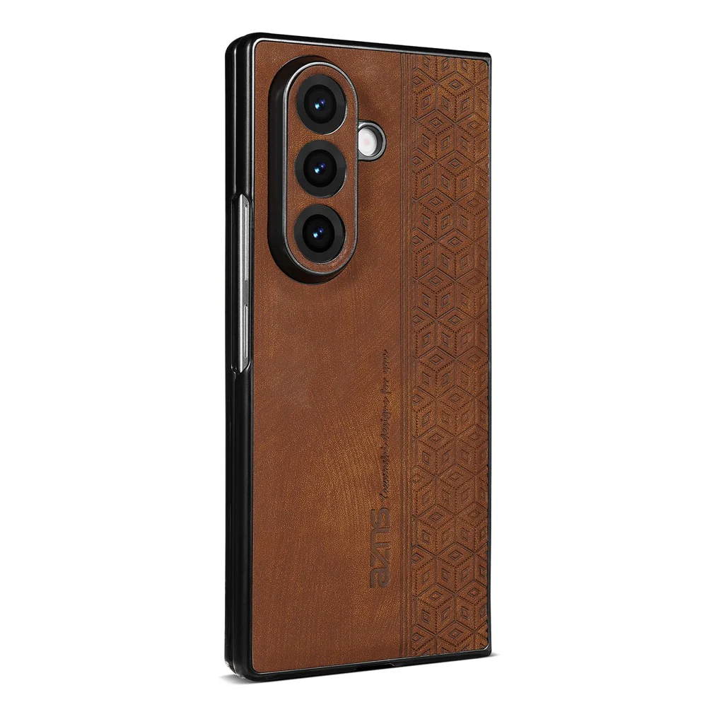AZNS For Samsung Galaxy Z Fold7 5G Case Imprinted PU Leather Coated PC Phone Back Cover - Brown - Image 2