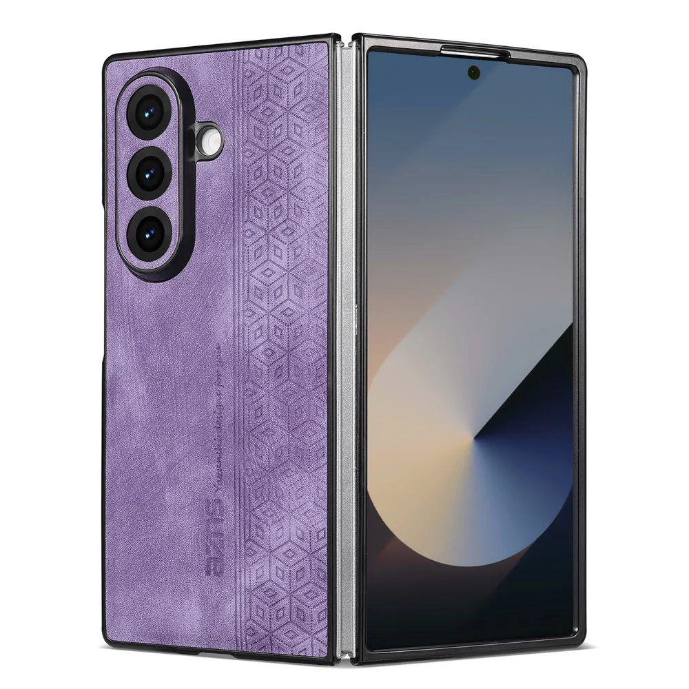 AZNS For Samsung Galaxy Z Fold7 5G Case Imprinted PU Leather Coated PC Phone Back Cover - Purple - Image 3