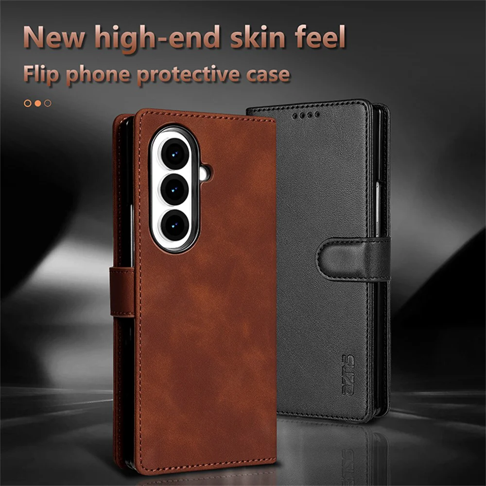 AZNS For Samsung Galaxy Z Fold7 5G Case PU Leather Wallet Phone Cover - Black - Image 3