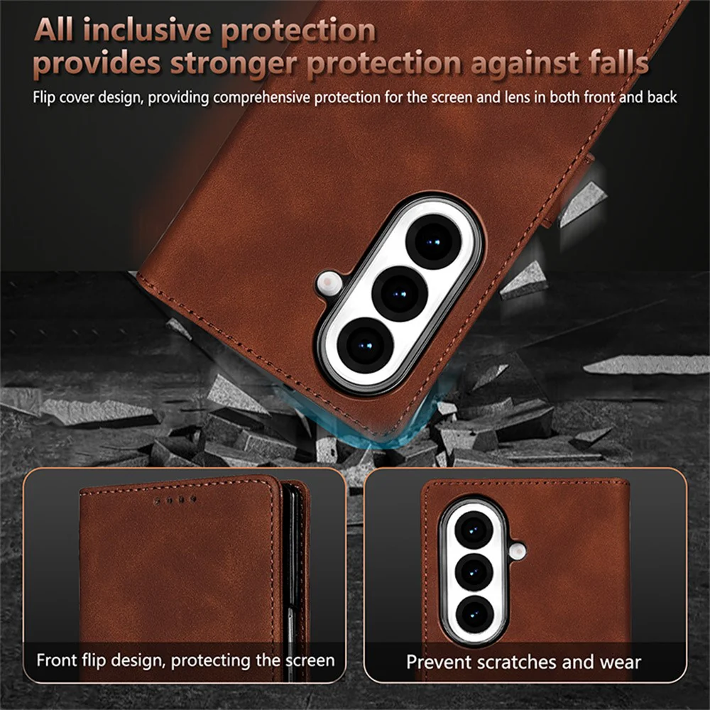 AZNS For Samsung Galaxy Z Fold7 5G Case PU Leather Wallet Phone Cover - Red - Image 6